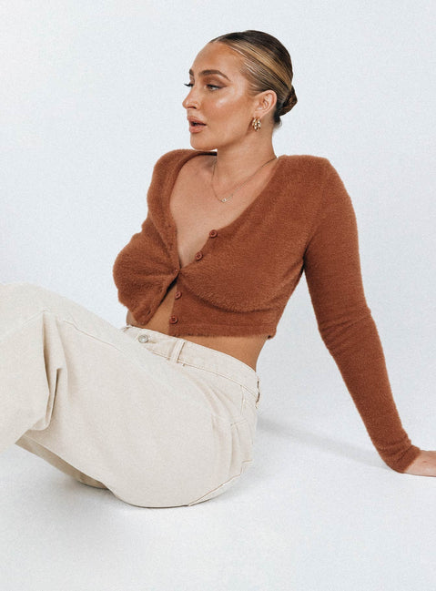 Daniel Knit Cardigan Brown Princess Polly  Cropped 
