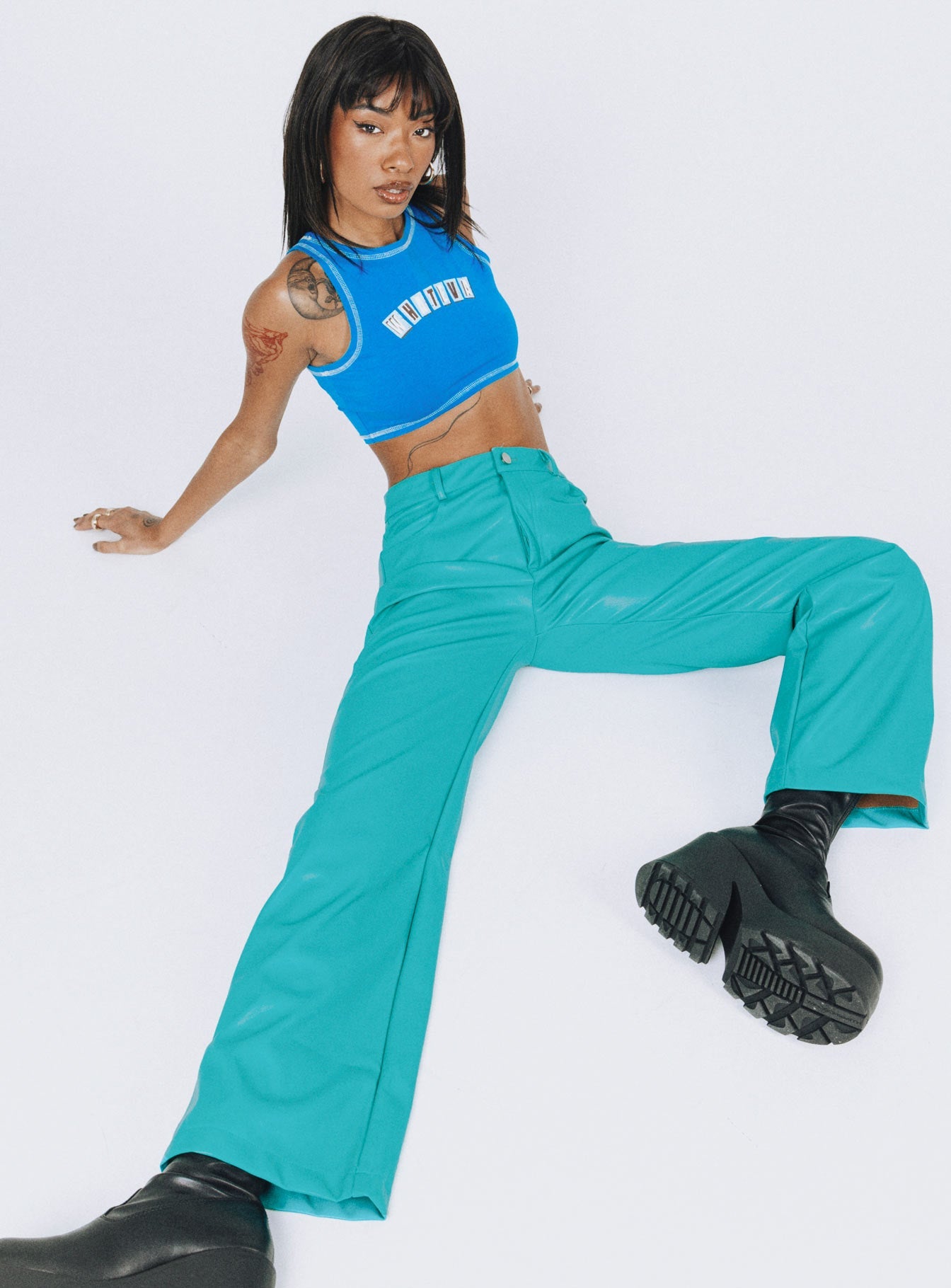 Princess Polly   Johnson PU Pants Teal