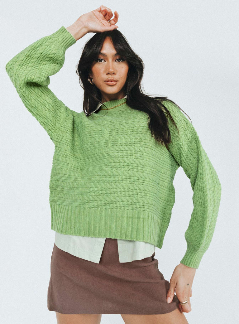Green sweater Knit material  Mock neck 