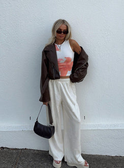 Princess Polly mid-rise  Louis Linen Blend Pants Off White