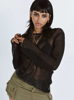 Sweater Sheer knit material Wide neckline Asymmetrical hem Good stretch Unlined 