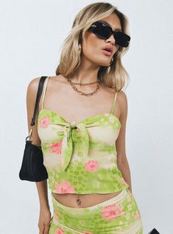 Cami top Floral print Adjustable shoulder straps Knot detail at bust Invisible zip fastening at side