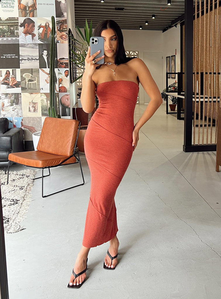 Oscar Midi Dress Rust | Princess Polly