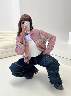 Plaid shacket Classic collar, button fastening at front, faux chest pockets, single button cuff