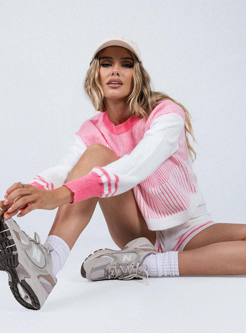 Sweater Knit material Striped design Drop shoulder