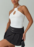One shoulder top Keyhole cut out, rose detail Good stretch, unlined, sheer