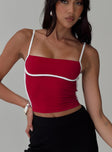 Red Crop top Adjustable straps, contrast detail, scooped neckline