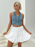 Mini skirt  A-line relax fit, tiered design, lace detail panels, lace-up fastening at side, elasticated waistband 