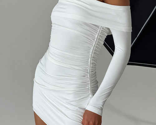 Russells Off The Shoulder Mini Dress White Princess Polly Lower Impact