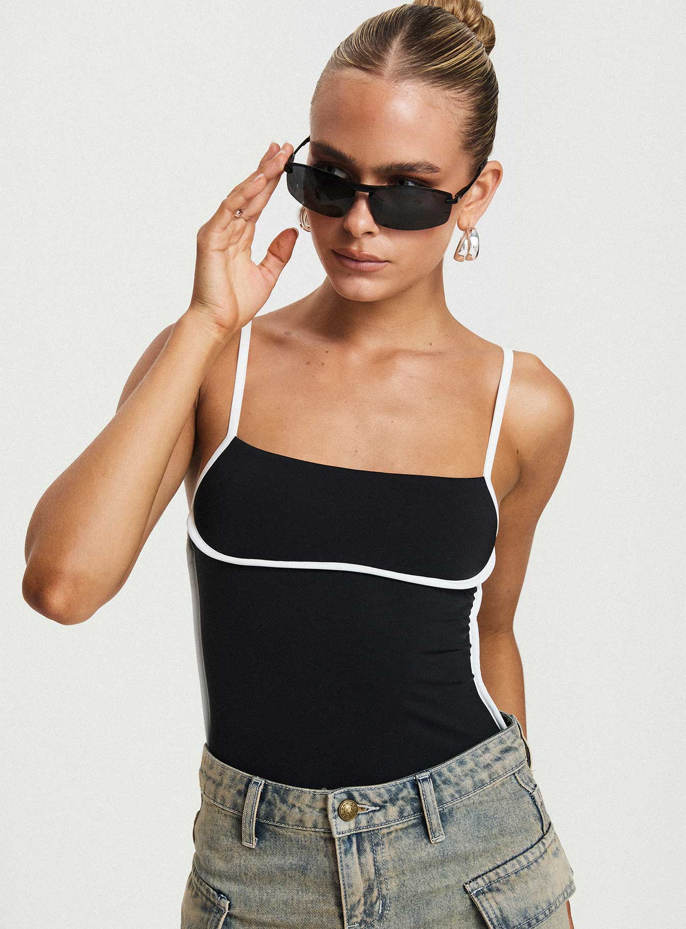 Black bodysuit white trim