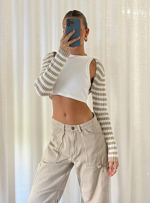 Bolero Slim fitting  Princess Polly Exclusive 52% acrylic 28% nylon 20% polyester  Knit material  Striped print Long sleeves 