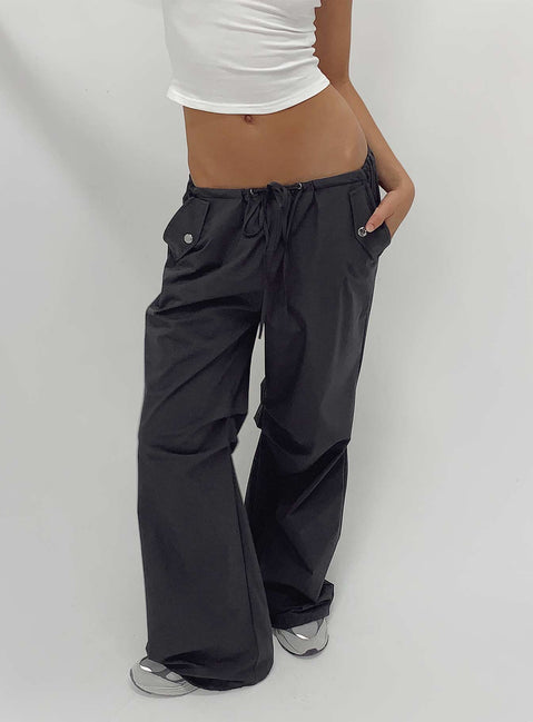 Parachute pants Elasticated drawstring waist Twin hip pockets Silver toned hardware Pleats at inner leg Wide leg Drawstring ankle 