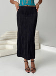 Black maxi skirt slim fitting Textured material Invisible zip fastening at back Slight stretch 