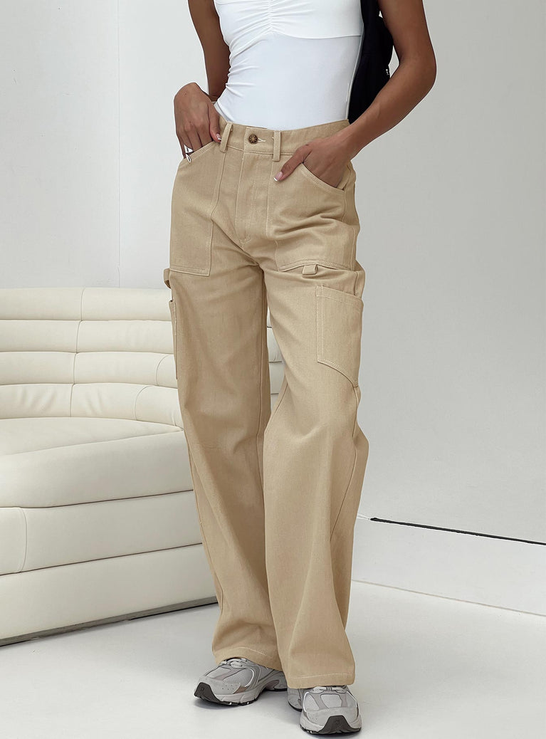 Princess Polly mid-rise  Hellier Cargo Pant Beige