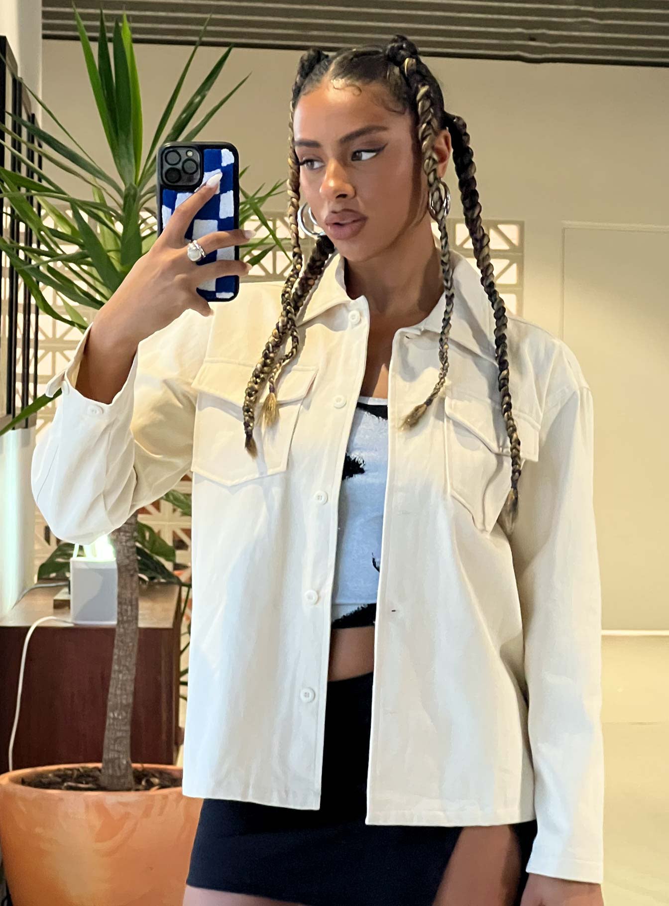 Jacket Relaxed fit 100% cotton Classic collar Buttons fastening at front Twin chest pockets