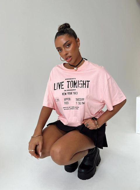 Pink tee Graphic print  Drop shoulder  Good stretch Unlined 