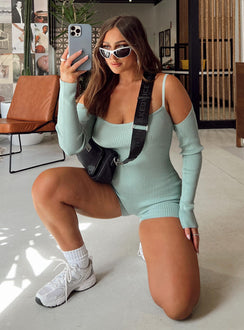 Bolero and romper set Ribbed material Romper Adjustable shoulder straps Long sleeve bolero