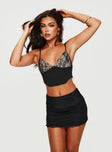 Crop top Adjustable straps, lace detail on bust, invisible zip fastening, boning throughout bodice