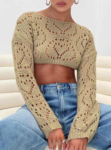 Cropped knit sweater, wide neckline Good stretch, unlined 