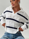 Knit sweater, striped design Classic collar, elasticated cuffs and waistband