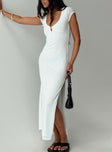 White Maxi dress Scooped neckline, keyhole cut out at bust, hook & eye fastening, high leg slit