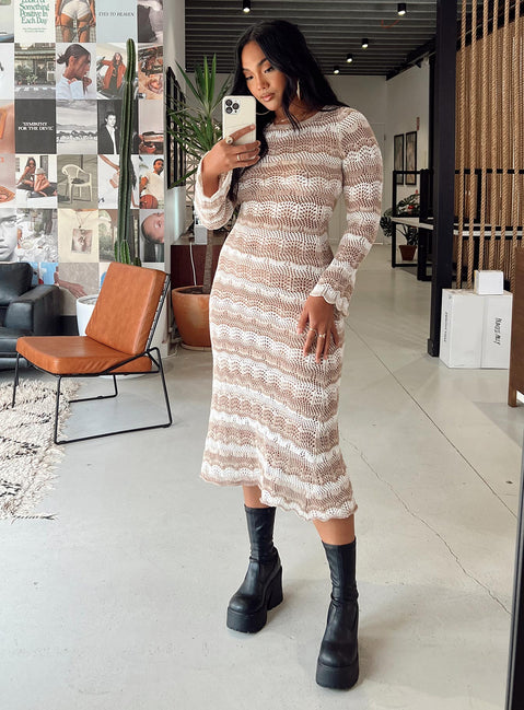 Long sleeve midi dress Sheer knit material