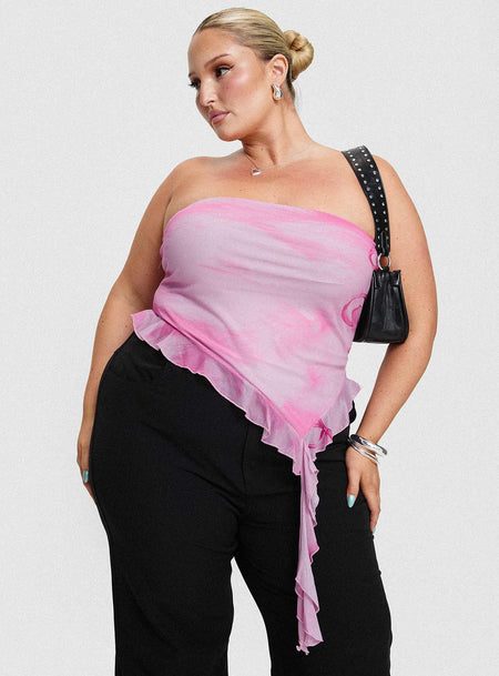 Princess Polly Curve  Tube top Strapless style, inner silicone strip at bust, asymmetric hem, frill detail Good stretch, fully lined  Princess Polly Lower Impact