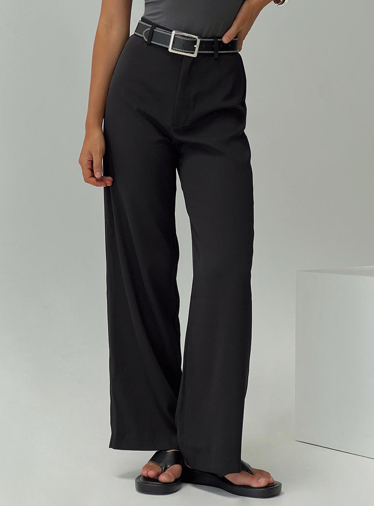 Black Pants High rise fit, wide leg, belt looped waist, zip & button fastening