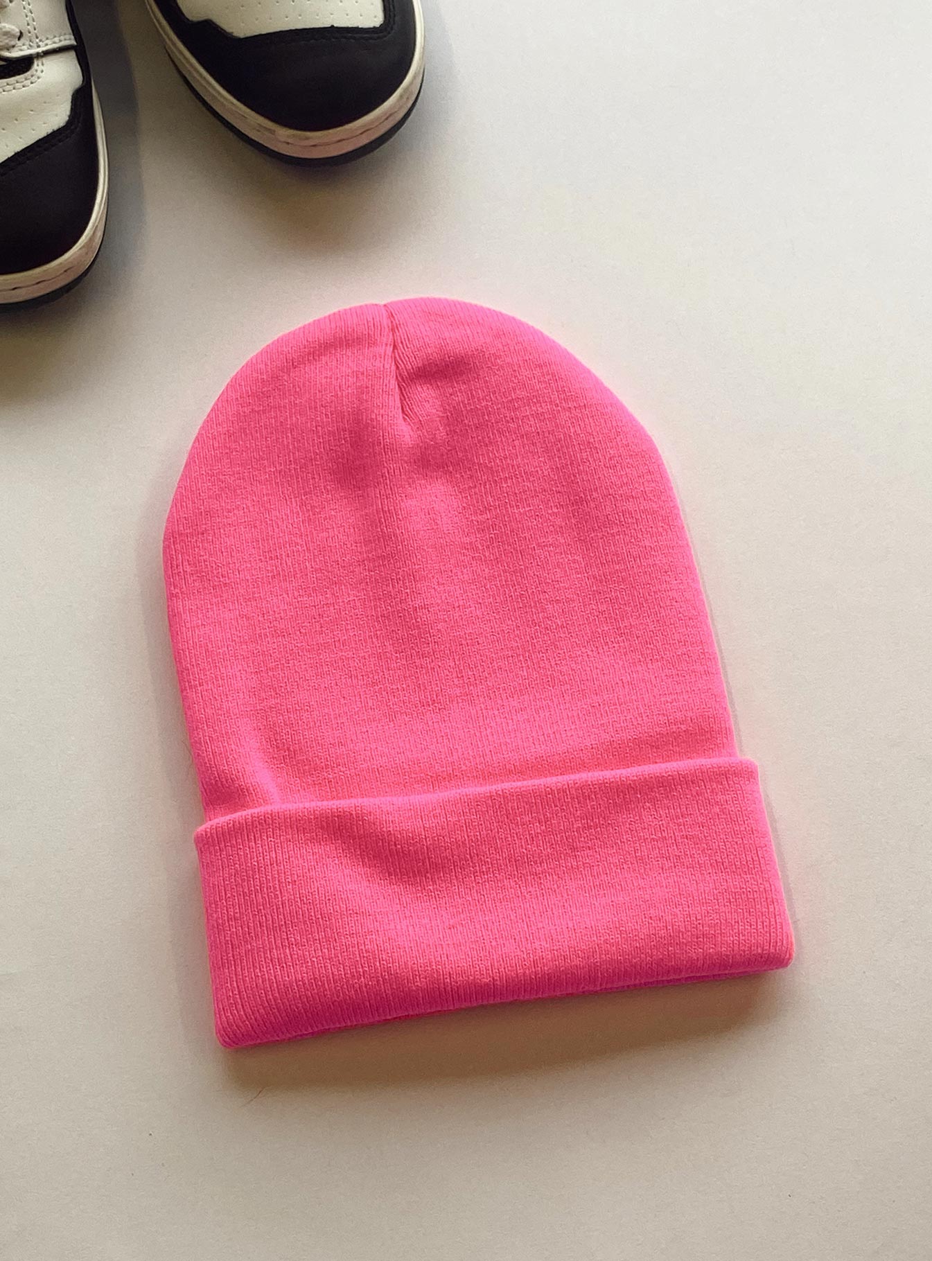 Knit beanie 100% acrylic Foldable hem Thick knit material Double lined