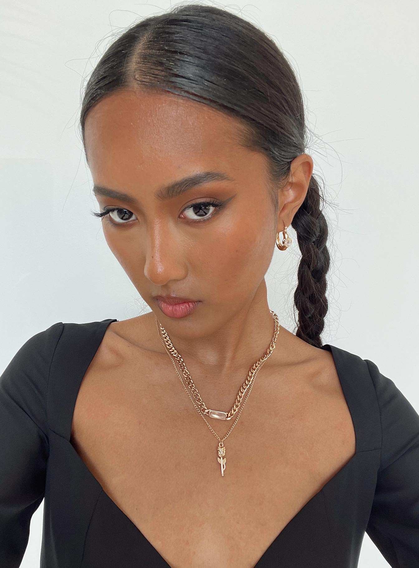 Gold-toned necklace pack Two chains - these can be worn separately, drop charm, lobster clasp fastening