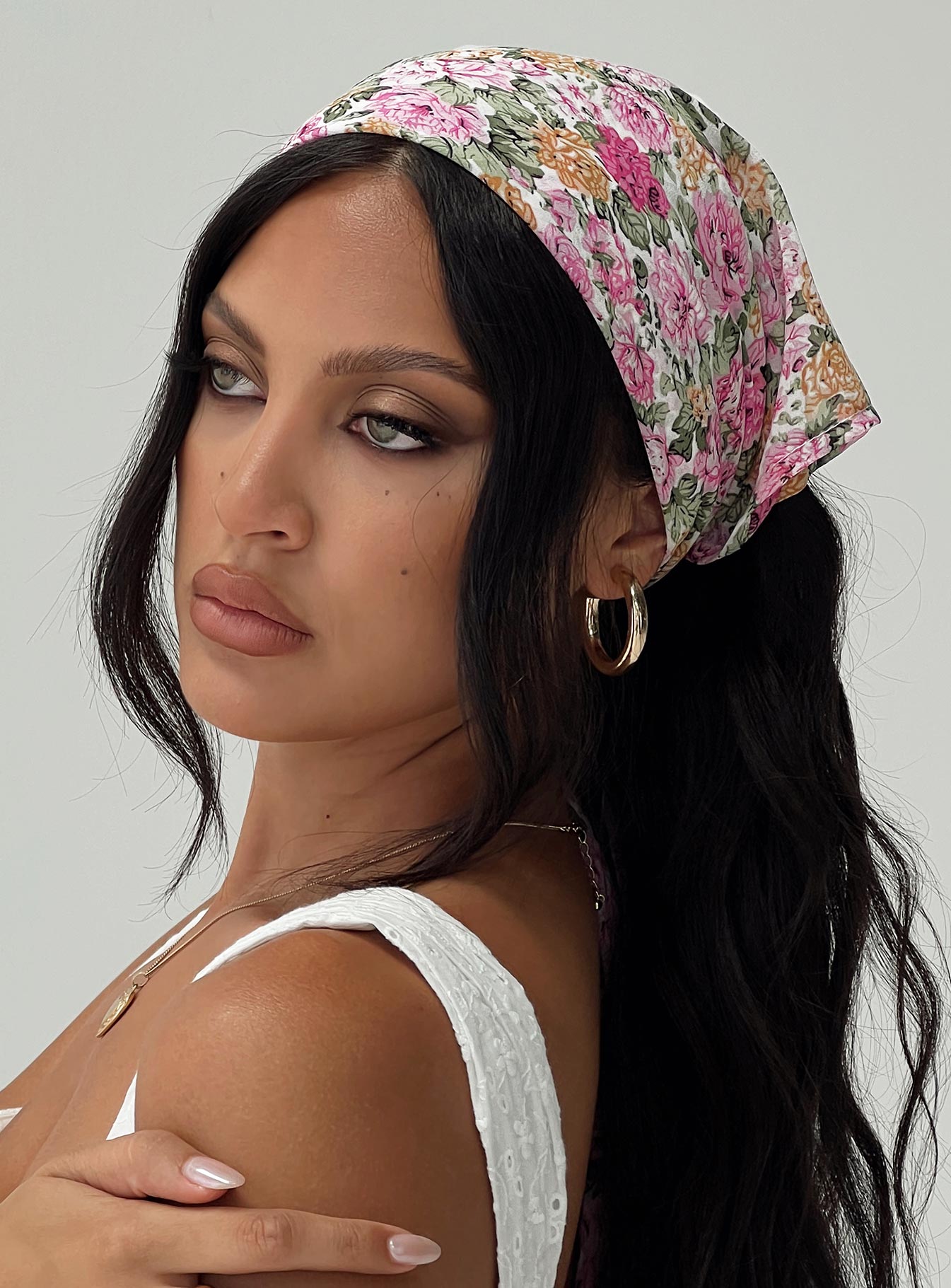 Floral hair scarf Non-stretch material, sheer