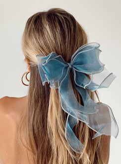 Blue hair bow Sheer sparkly material  Silver-toned hardware  Snap clip fastening 