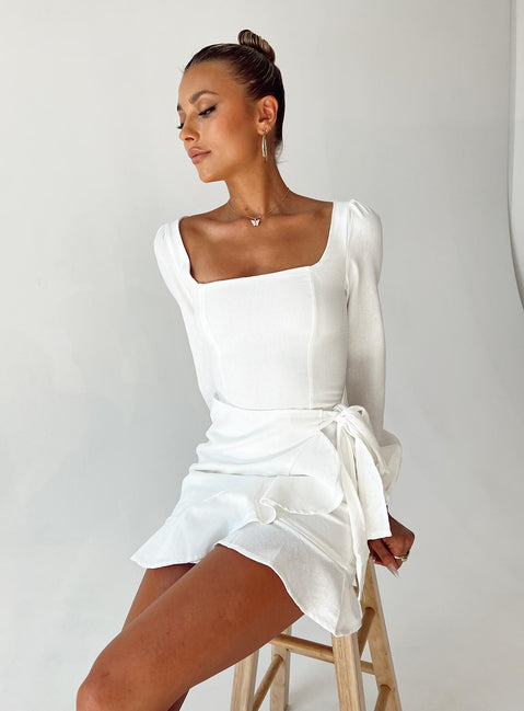 The Villa Long Sleeve Mini Dress White