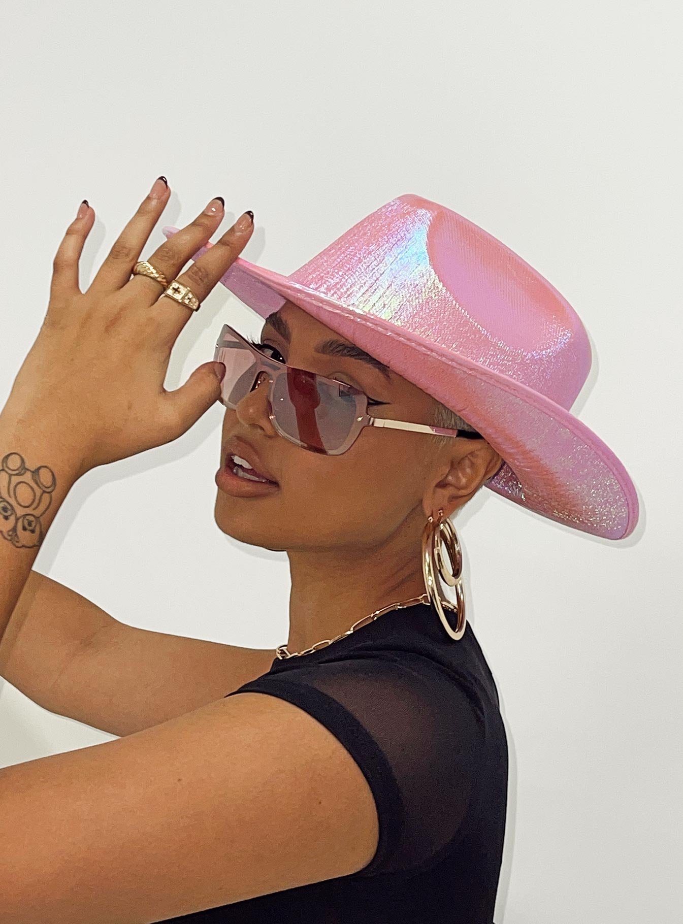 Cowboy hat Metallic shimmer  Stiff brim  OSFM