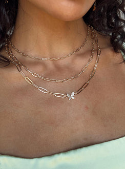 Necklace set Butterfly charm Diamante detail Gold-toned Lobster clasp fastening