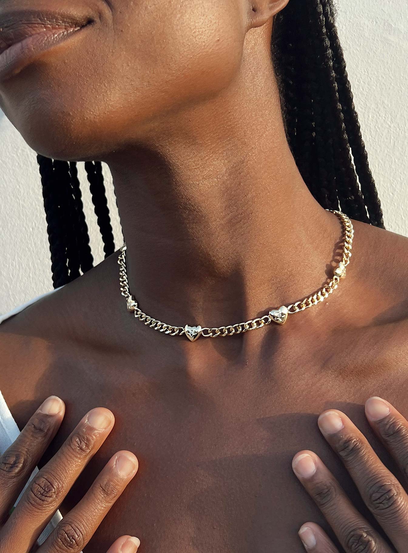 Necklace Lobster clasp fastening Gold-toned Heart charms