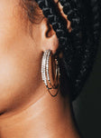 Earrings Hoop design Stud fastening Diamante detail Gold-toned
