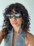 Sunglasses  100% plastic  UV 400 Slim style Transparent frame  Moulded nose bridge  Grey tinted lenses 