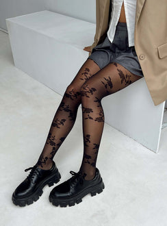 Stockings High waisted fit Floral print Sheer design Hand wash only 