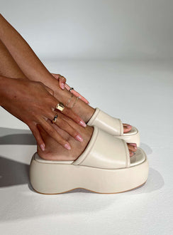 Platform sandals Faux leather material Single thick upper Open square toe Padded footbed