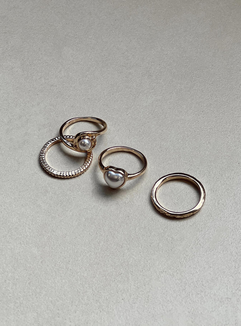 Ring pack Pack of four Gold-toned Pearl detail Thin bands