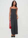 Jumpsuit fastening at back, invisible zip fastening, twin hip &amp; back pockets, partially exposed back, straight leg