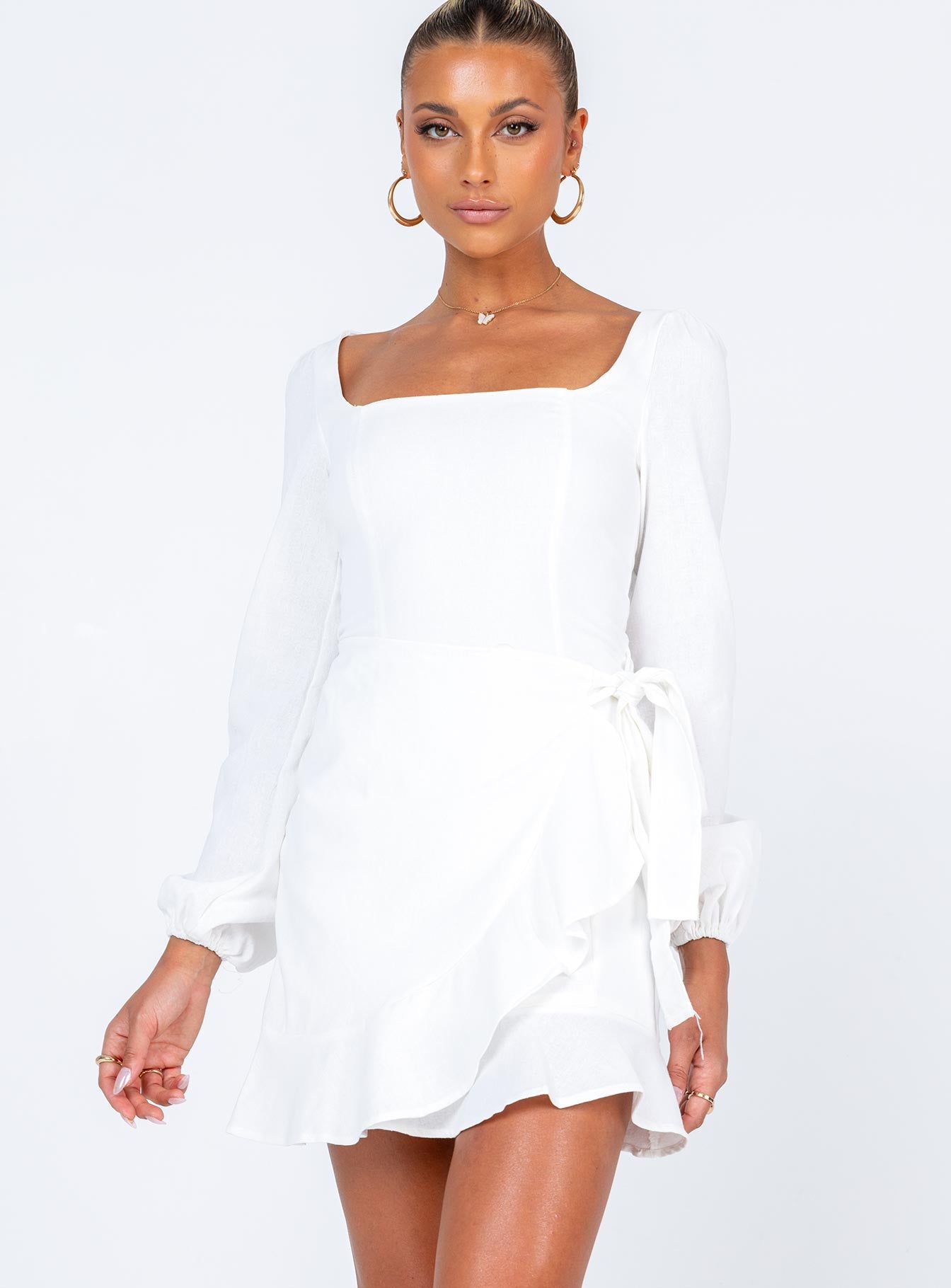 The Villa Long Sleeve Mini Dress White