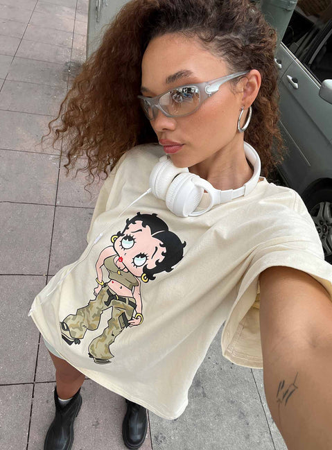Betty Boop Camo Girl Oversized Tee Beige