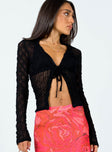 Long sleeve top  Princess Polly exclusive 90% nylon 10% elastane  Sheer mesh material  Wide v neckline  Toe front fastening 