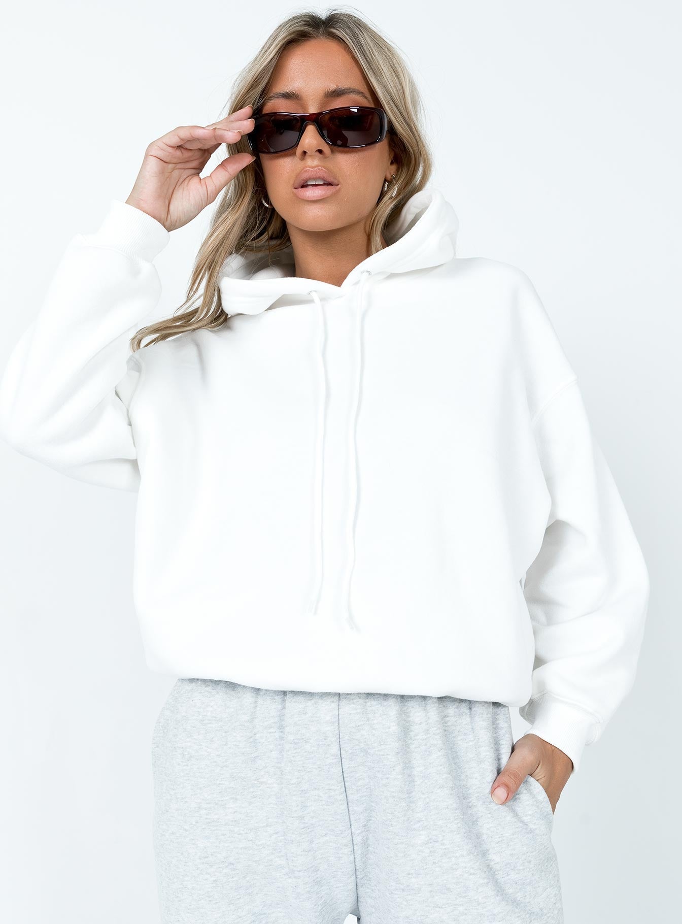 White hoodie Graphic print on back  Drawstring hood Ribbed waistband & cuffs 