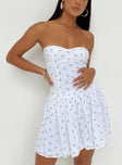 Princess Polly Sweetheart Neckline  Bette Strapless Mini Dress White / Blue