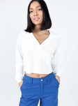Sweater Relaxed fit Waffle material  Wide neckline  Classic collar  Raw cut hem 