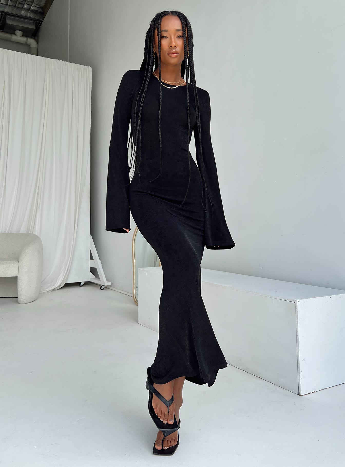 Shop Formal Dress - Amersham Long Sleeve Maxi Dress Black fourth image