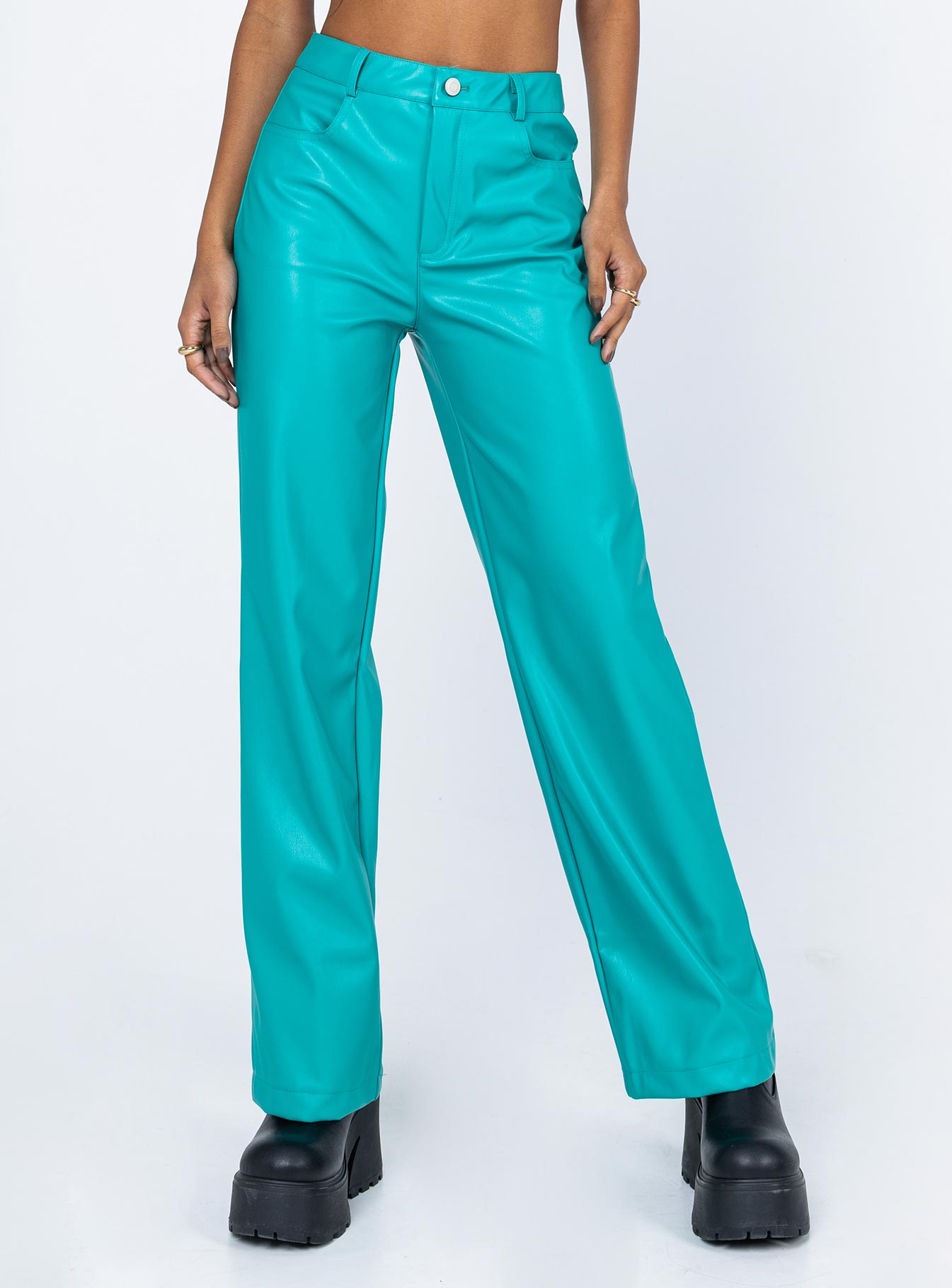 Princess Polly   Johnson PU Pants Teal